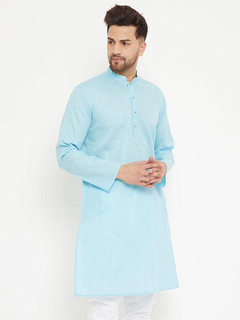 Vastramay  Men's Aqua Cotton Blend Kurta
